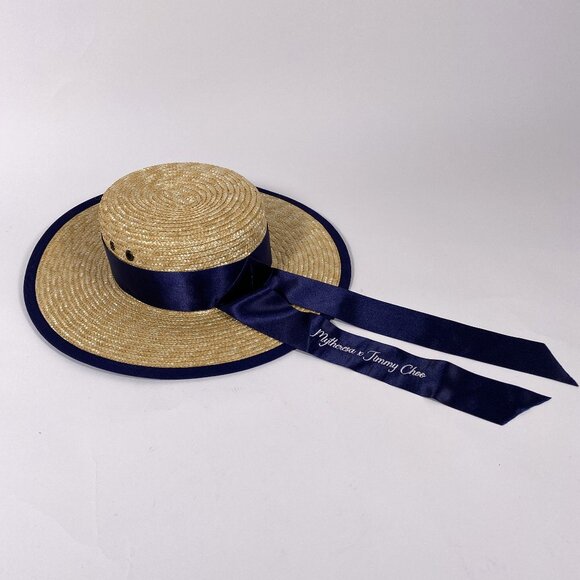 JIMMY CHOO x MYTHERESA Natural Straw Navy Trim 'Panama' Hat - Picture 2 of 9